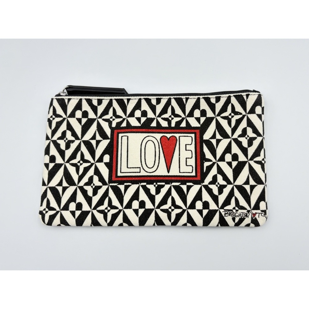 Brighton Love Canvas Makeup‎ Bag Geometric Black White Heart Travel Pouch 3